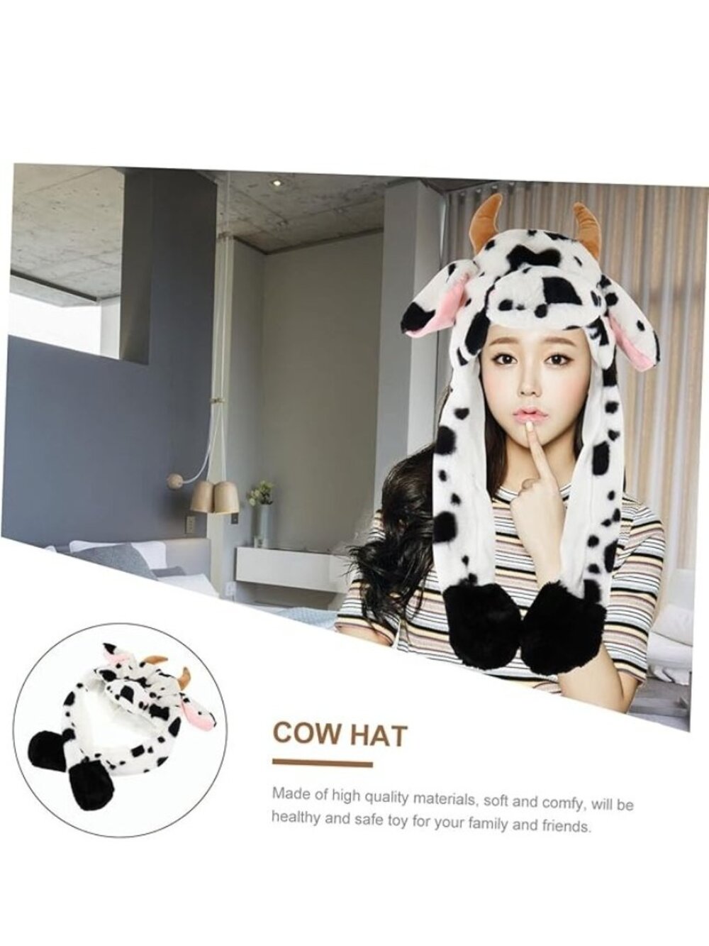 Plush Cow Hat with Moving Ears | One Size